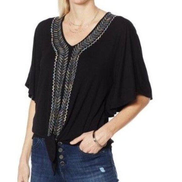 Democracy Tops Democracy Embroidered Kimonosleeve Knit Top 74770